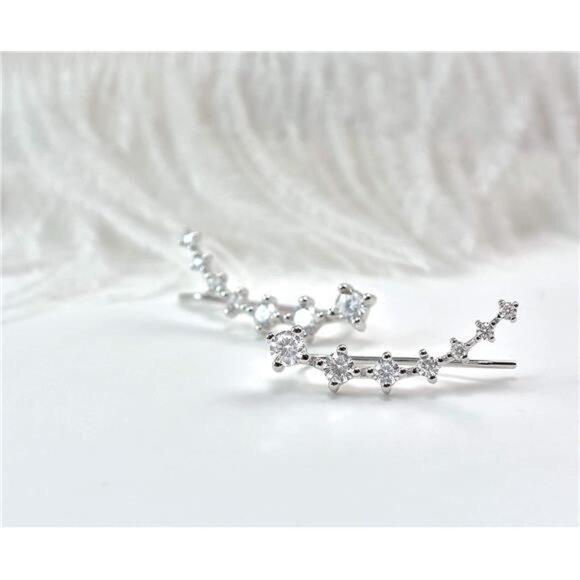 Sterling Silver Climber Earrings for Women 7Crystals Ear Cuffs Cartilage Jewelry - Picture 5 of 7